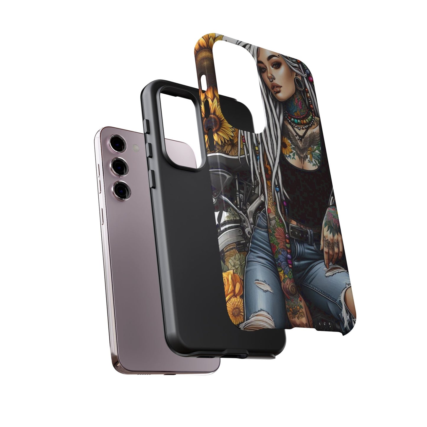 Sunflower Biker Queen – Bohemian Tattooed Rebel Mobile Cover