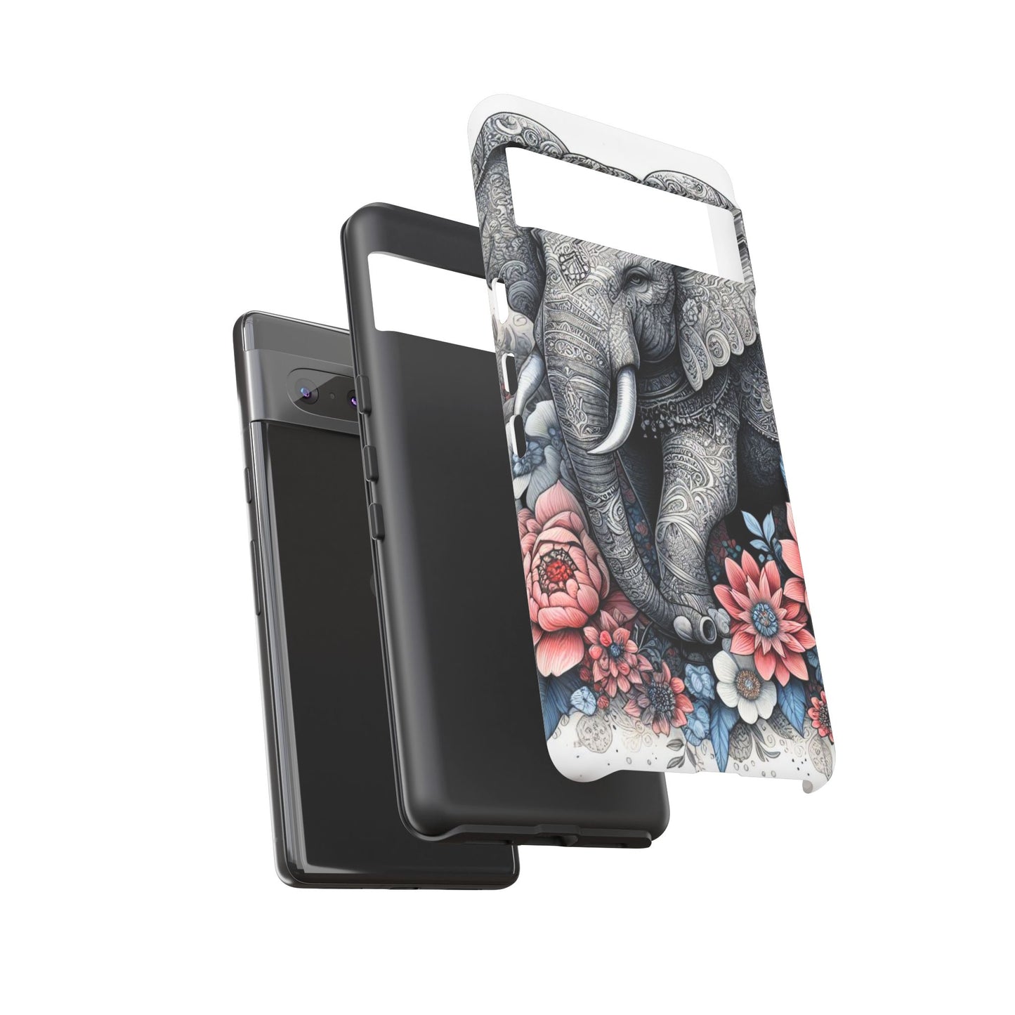 Mandala Elephant Mobile Cover – Elegant Black & White Floral Art