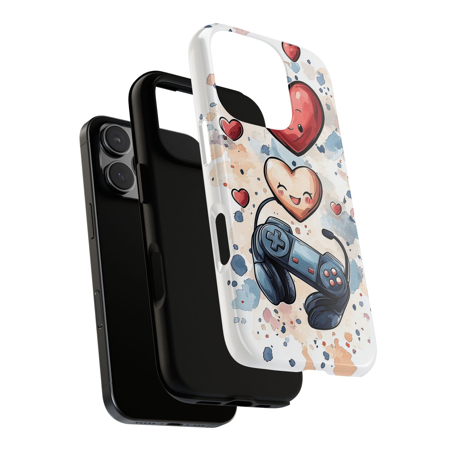 Gaming Love: Kawaii Hearts Anime Phone Case for iPhone, Samsung, Google Pixel