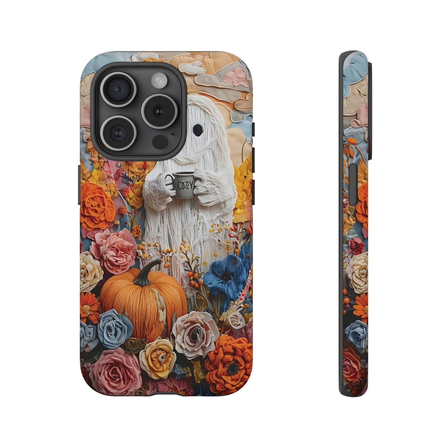 Colorful Whimsical Artwork of Ghost in Autumn Scene phone case design.