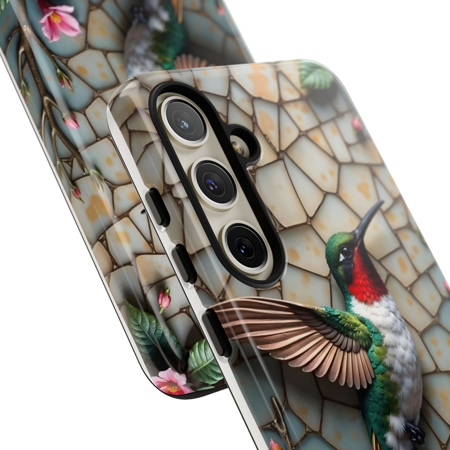 Vivid Hummingbird with Blossoming Branches | Artistic Mosaic Style
