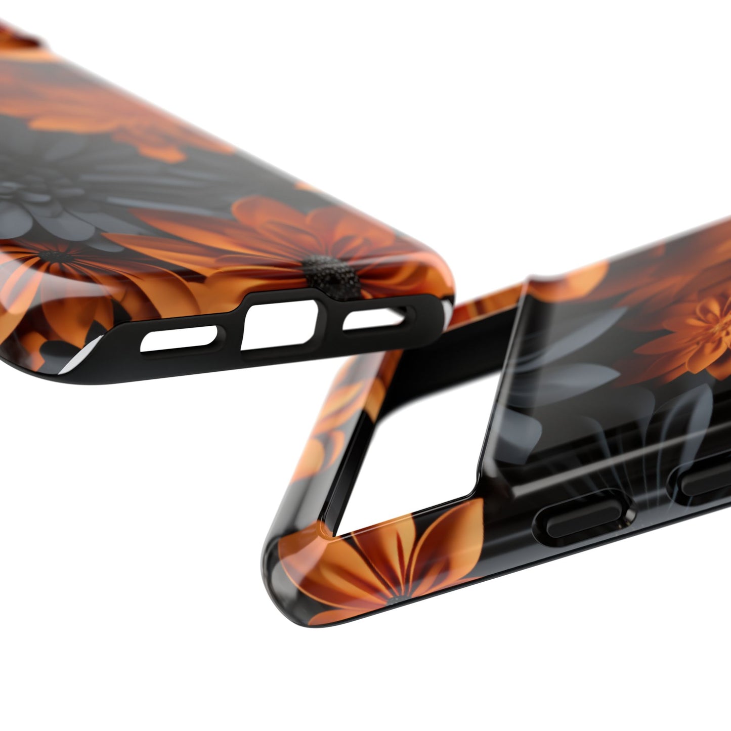 Orange & Black 3D Floral Mobile Case