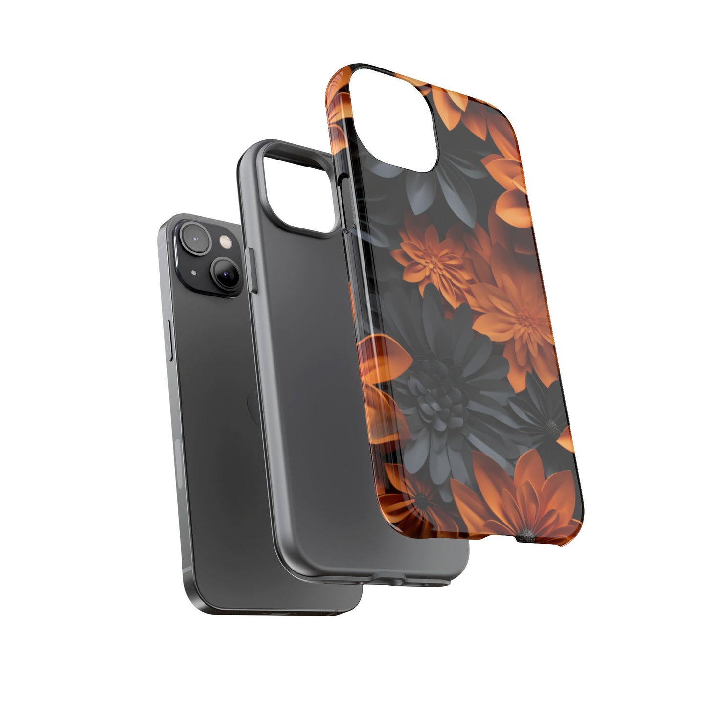 Orange & Black 3D Floral Mobile Case
