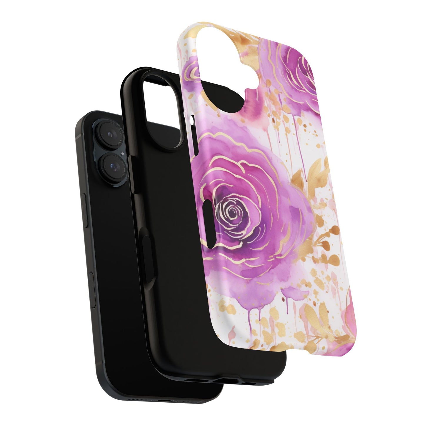Elegant Purple-Gold Watercolor Rose Mobile Case