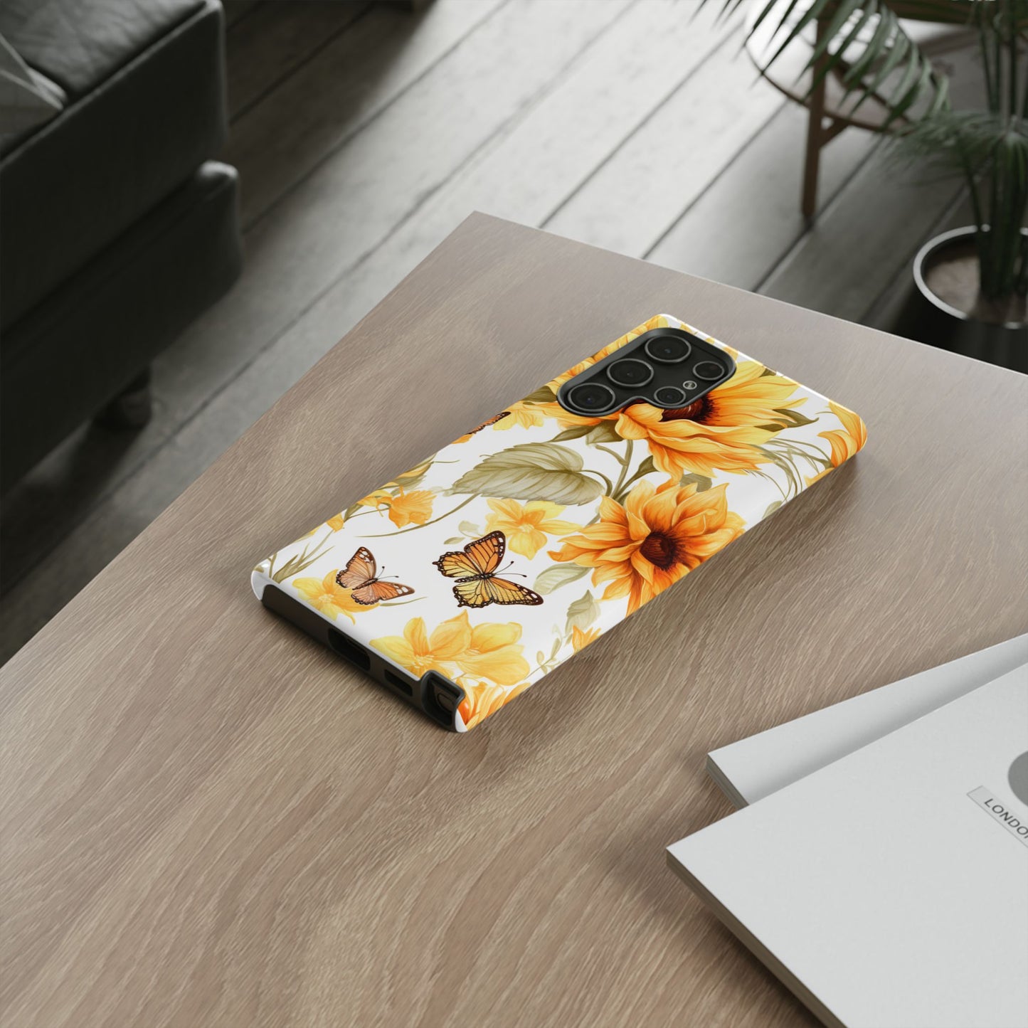 Golden Sunflower & Butterfly Phone Case – Warm & Elegant