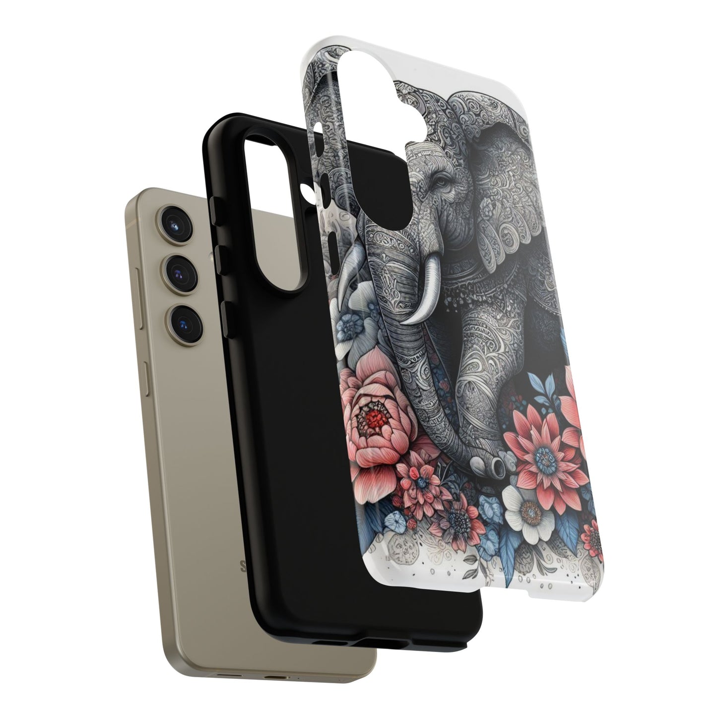 Mandala Elephant Mobile Cover – Elegant Black & White Floral Art