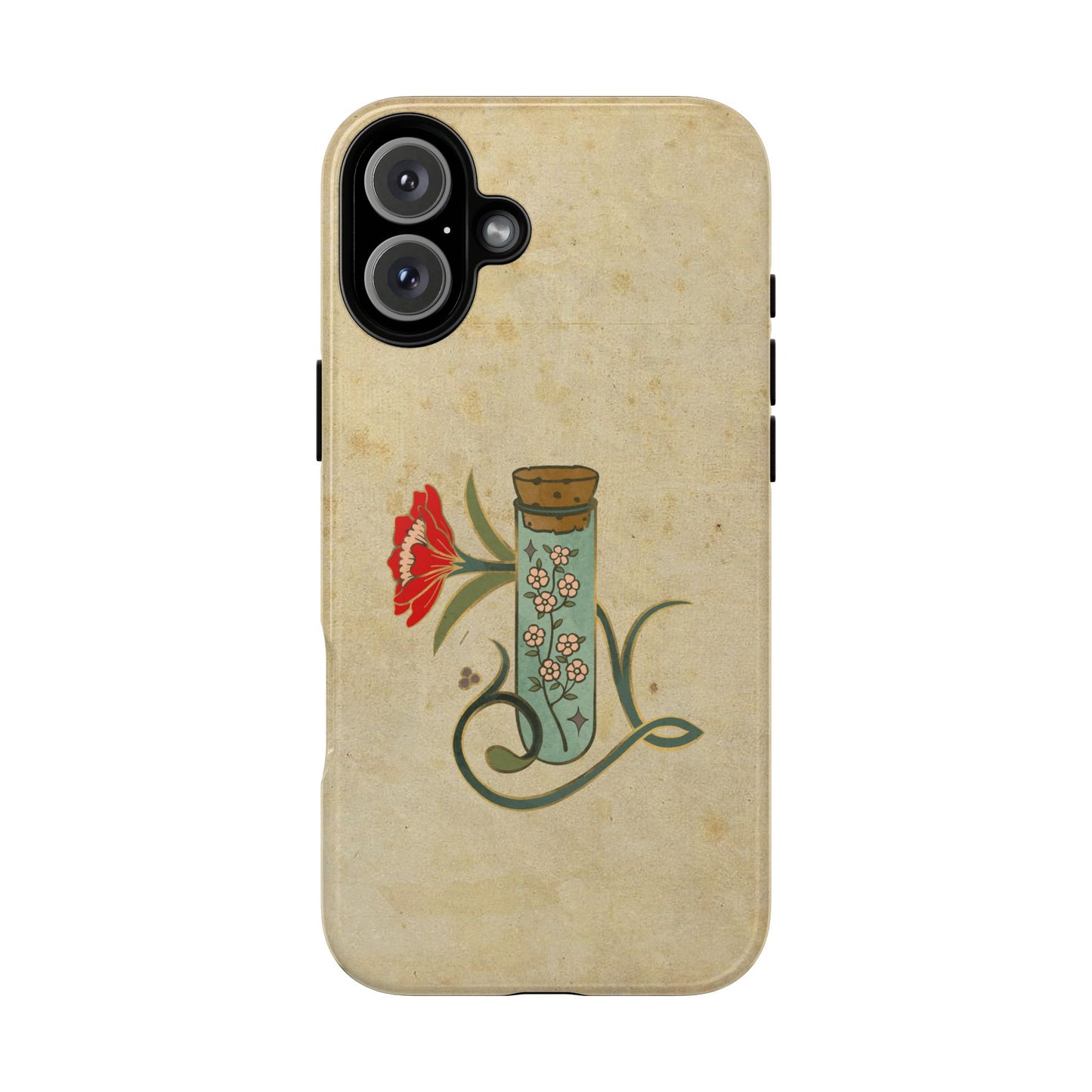 Vintage Floral Glass Tube Phone Case – Minimal Aesthetic, Beige Background (iPhone, Samsung, Pixel)
