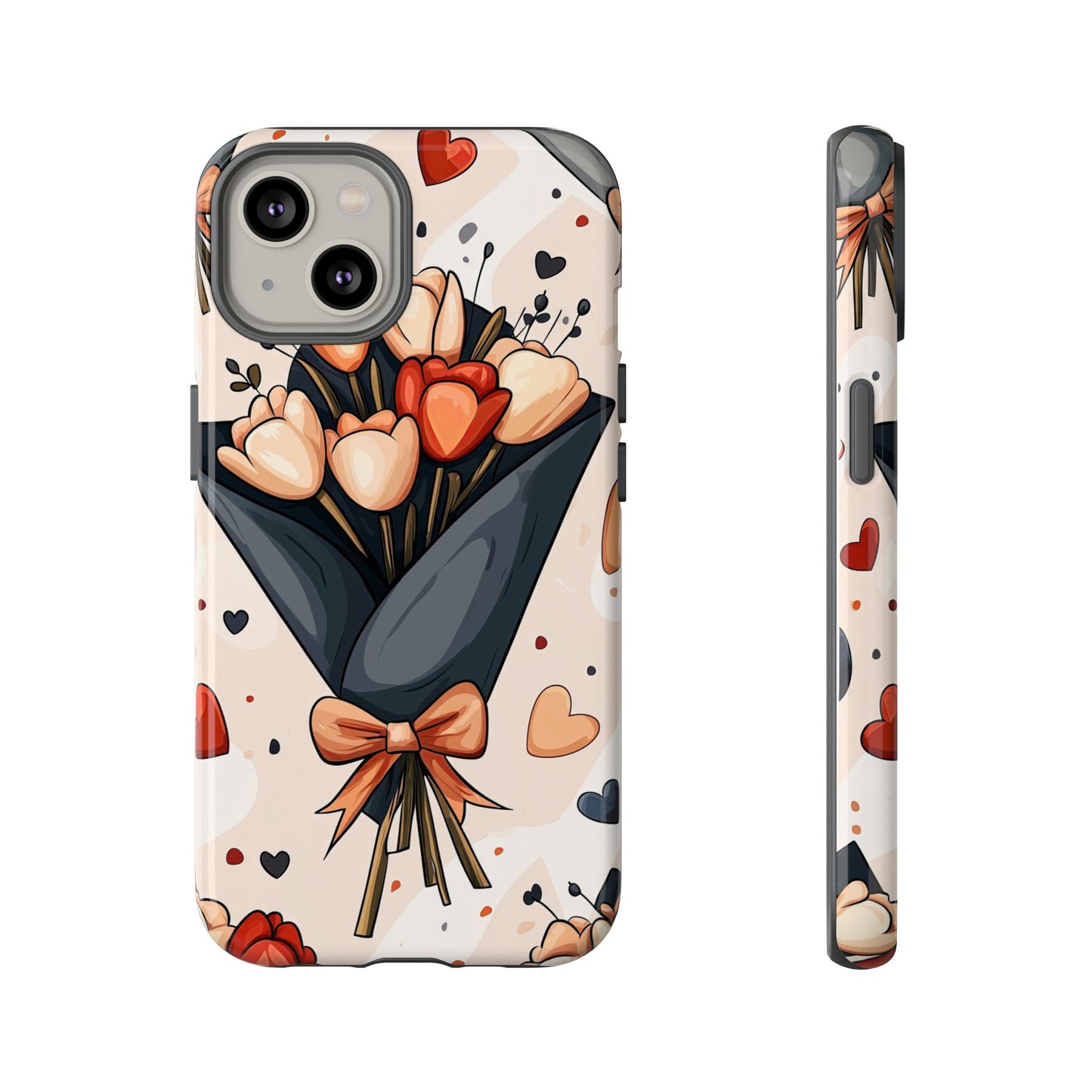 Romantic Bouquet Floral Phone Case for iPhone, Samsung & Pixel | Cute Heart & Flowers Design | Soft Matte Finish