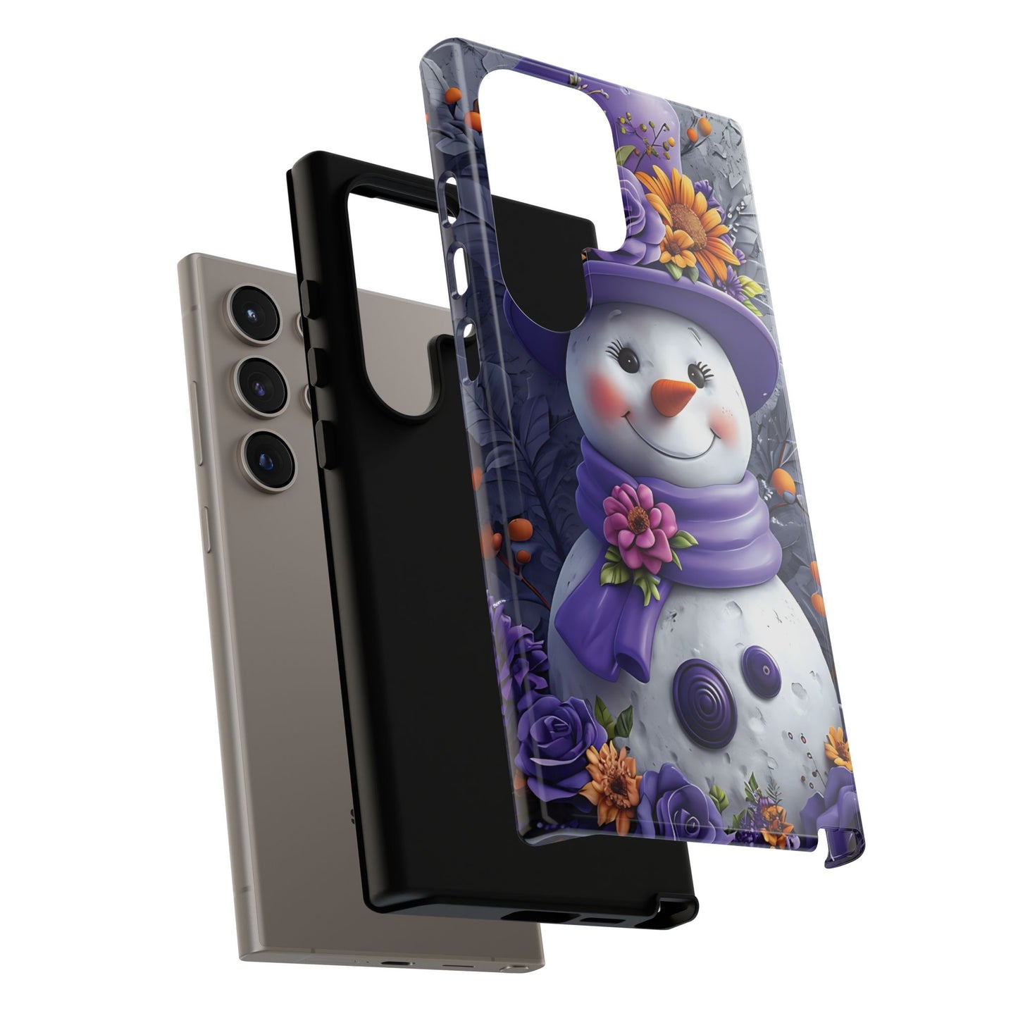 Cheerful Snowman With Colorful Floral Hat And Scarf phone case design