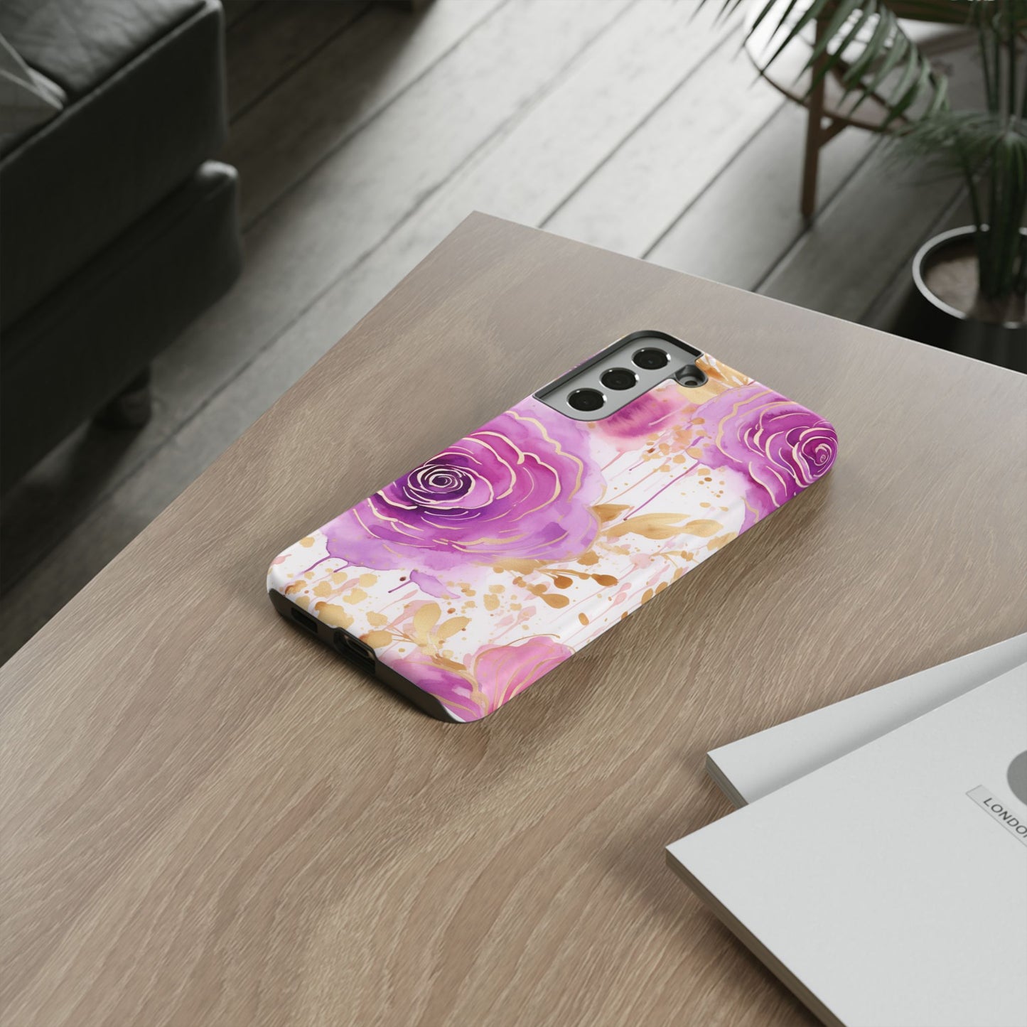 Elegant Purple-Gold Watercolor Rose Mobile Case