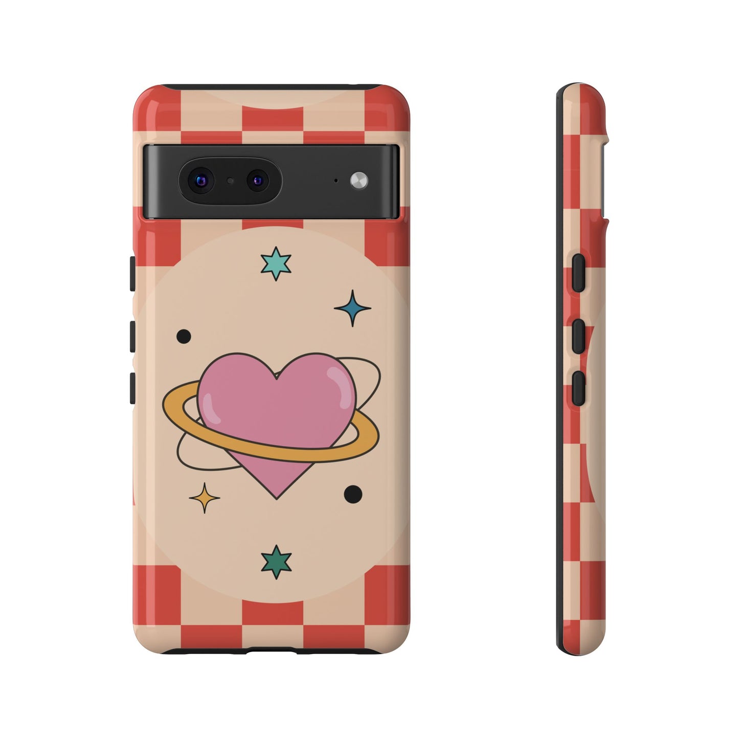 Retro Heart Tile Phone Case – Vintage Aesthetic Cover for iPhone, Samsung & Google Pixel