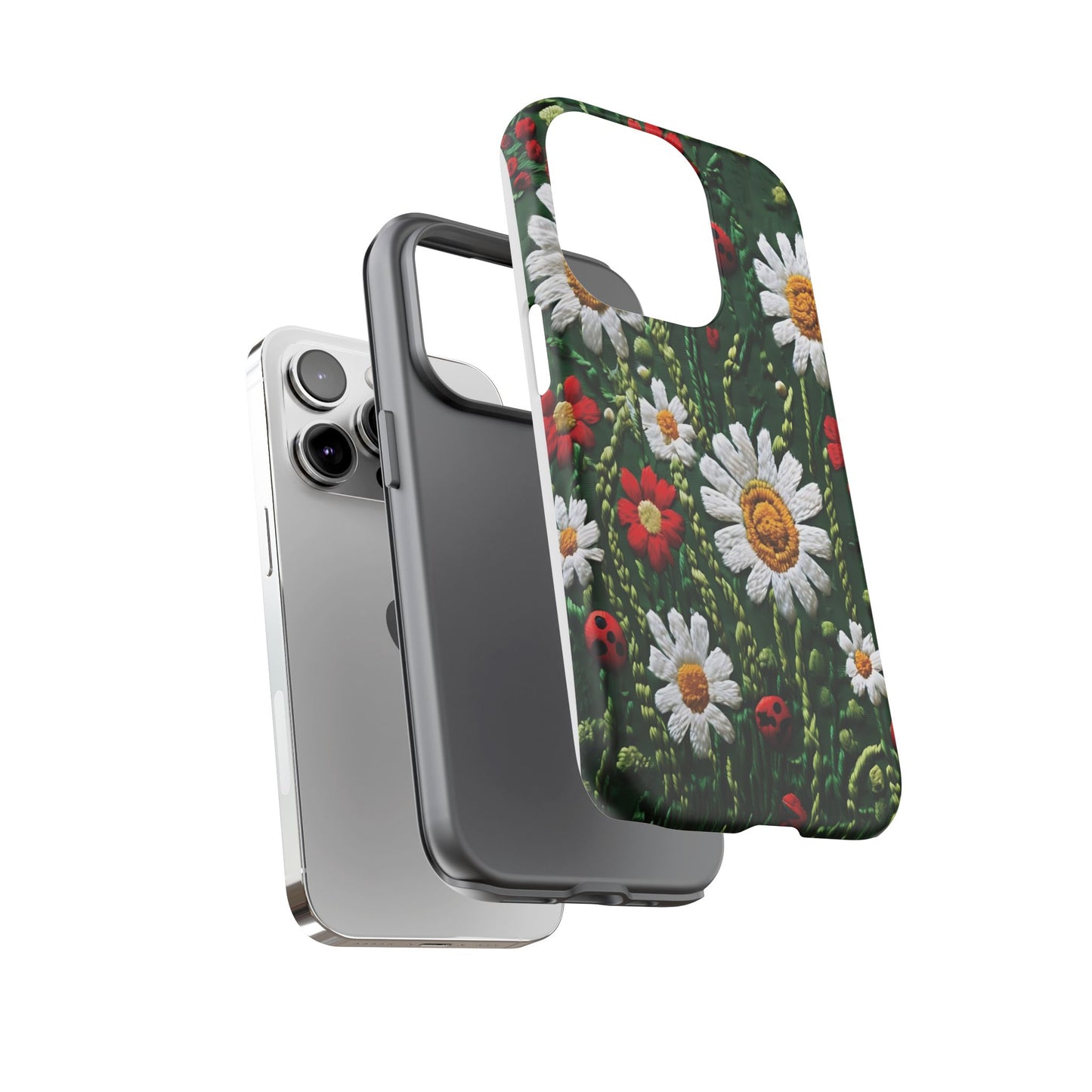 Knitted Pattern With Diamonds And Festive Motifs On Navy phone case design.