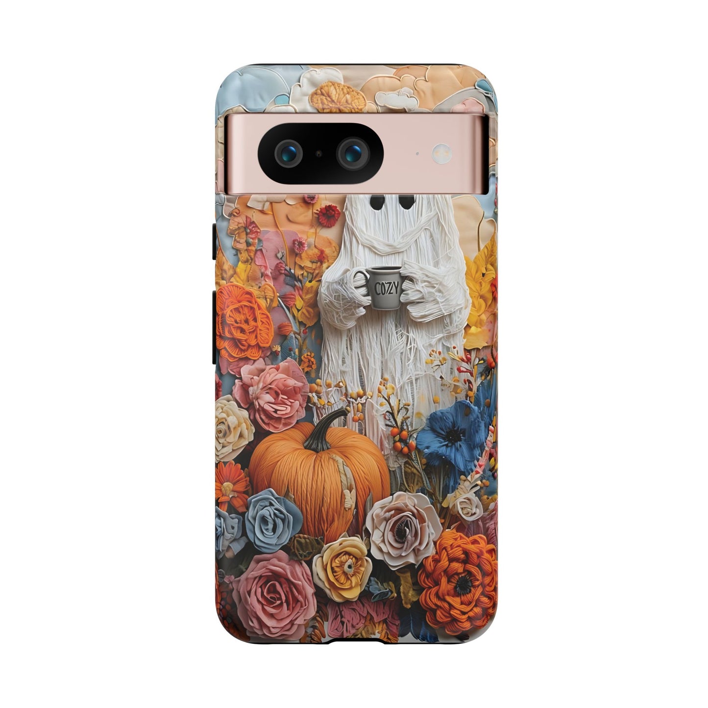 Colorful Whimsical Artwork of Ghost in Autumn Scene phone case design.