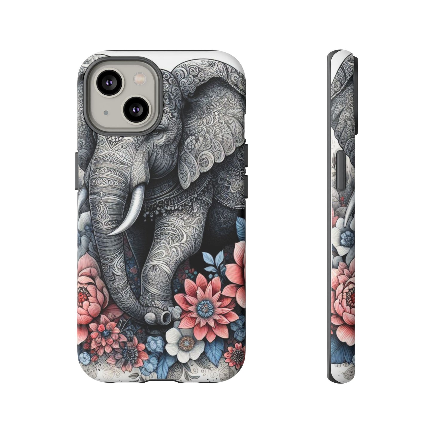 Mandala Elephant Mobile Cover – Elegant Black & White Floral Art