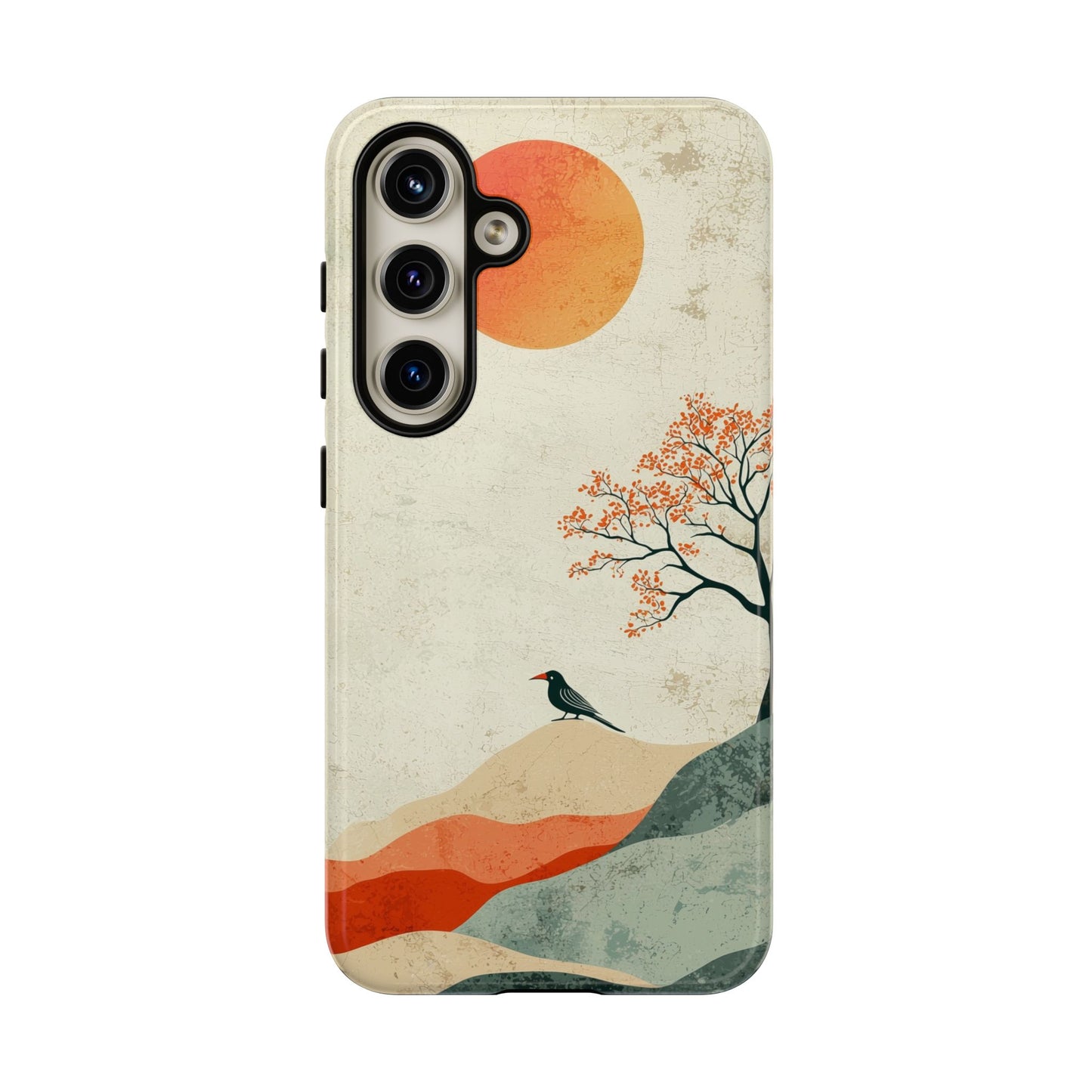 Crimson Solitude: A Minimalist Landscape Phone Case for iPhone, Samsung & Pixel