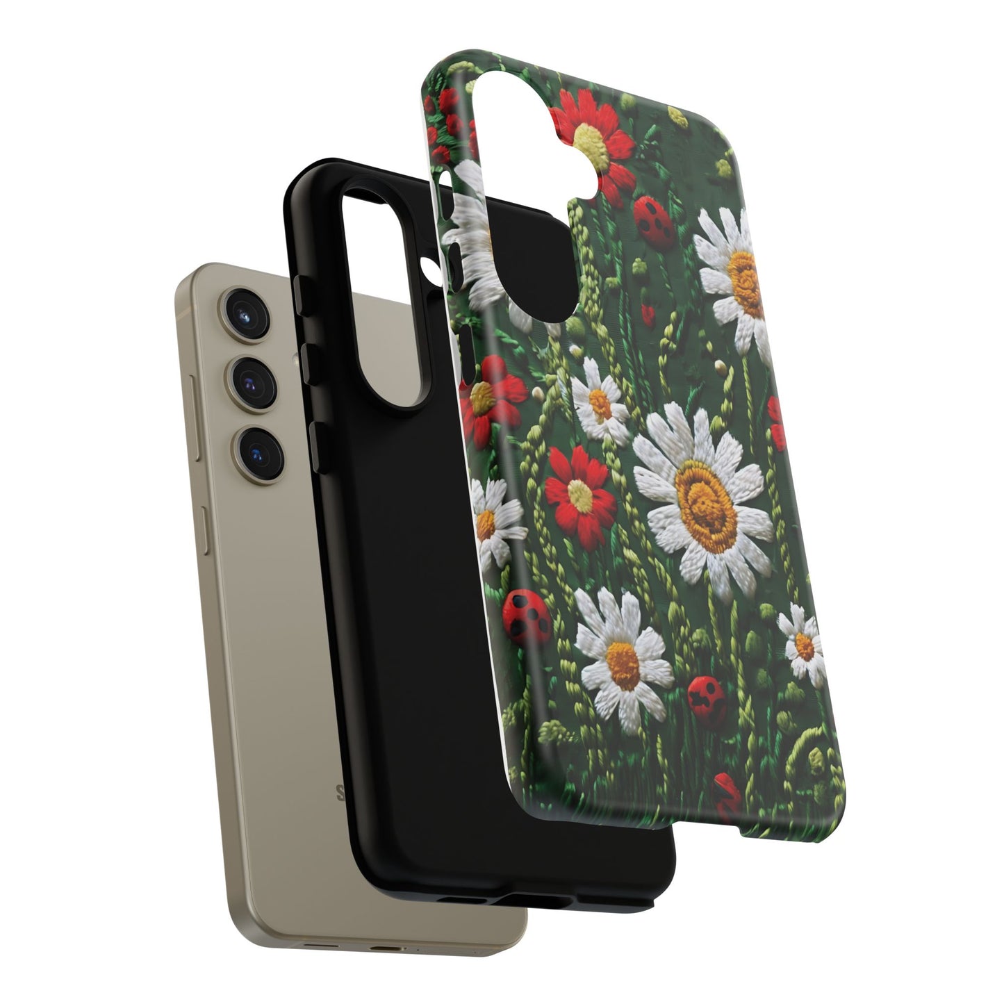 Knitted Pattern With Diamonds And Festive Motifs On Navy phone case design.