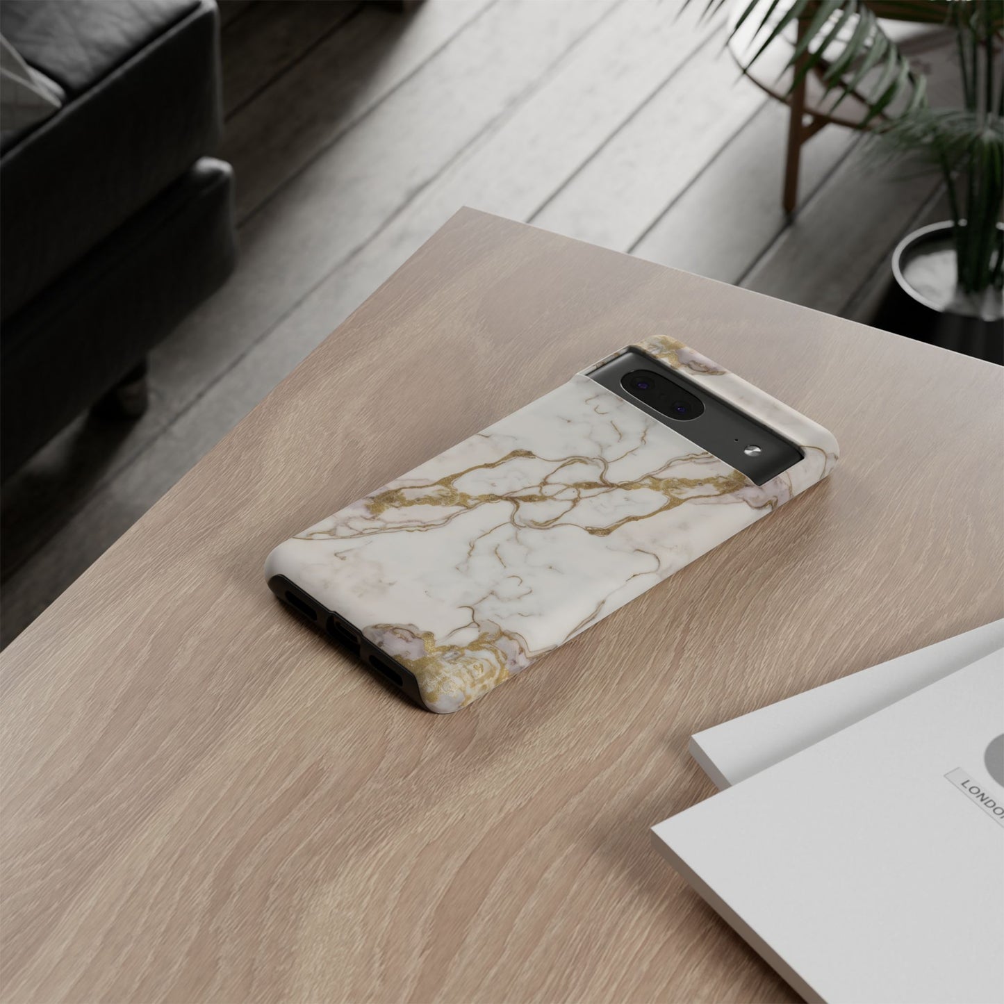 Elegant White and Gold Marble Case Design