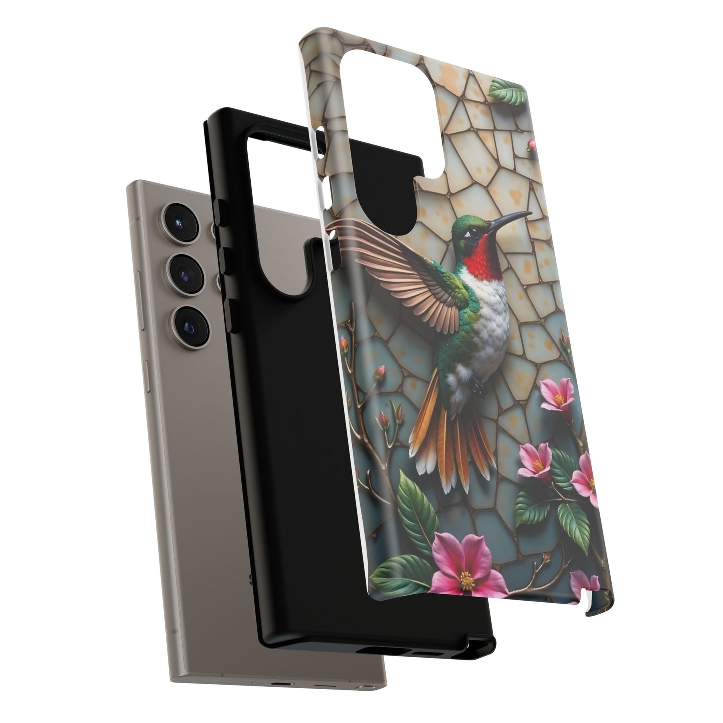 Vivid Hummingbird with Blossoming Branches | Artistic Mosaic Style