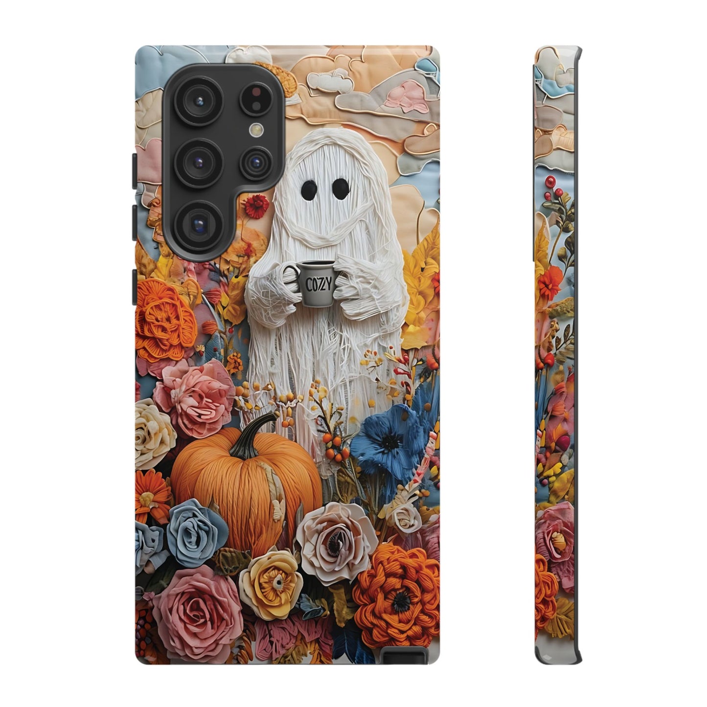 Colorful Whimsical Artwork of Ghost in Autumn Scene phone case design.