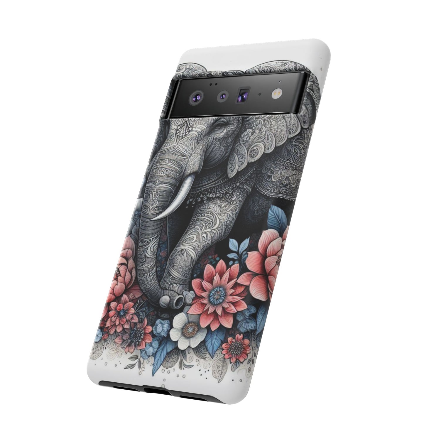 Mandala Elephant Mobile Cover – Elegant Black & White Floral Art
