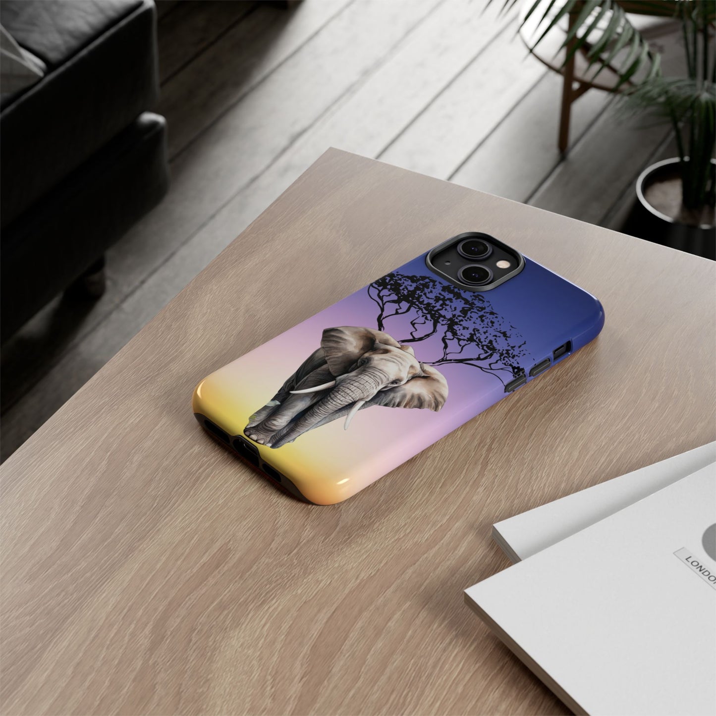Surreal Elephant Tree Mobile Cover – Dreamy Sunset Fantasy
