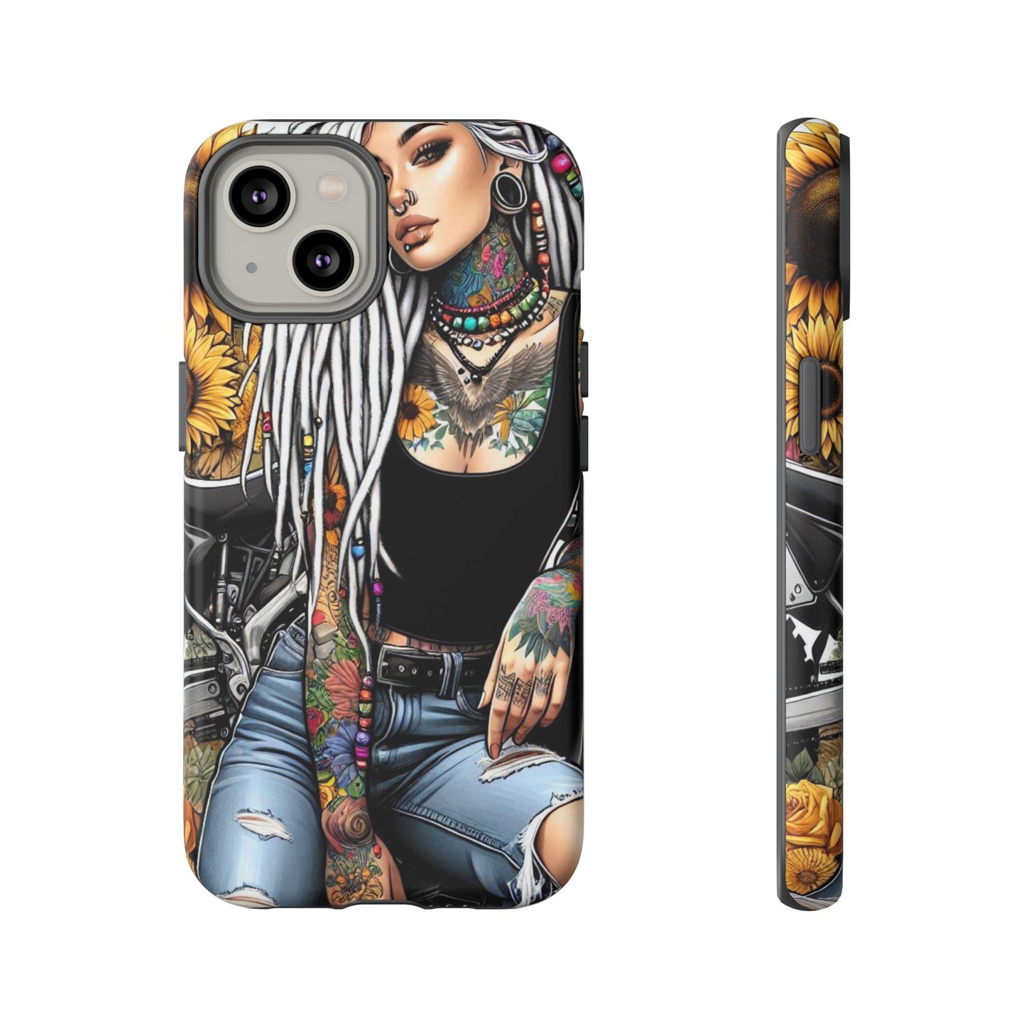Sunflower Biker Queen – Bohemian Tattooed Rebel Mobile Cover