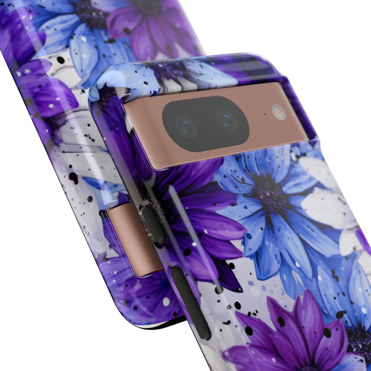 Blue & Purple Floral Splash Mobile Cover – Elegant Artistic Flowers
