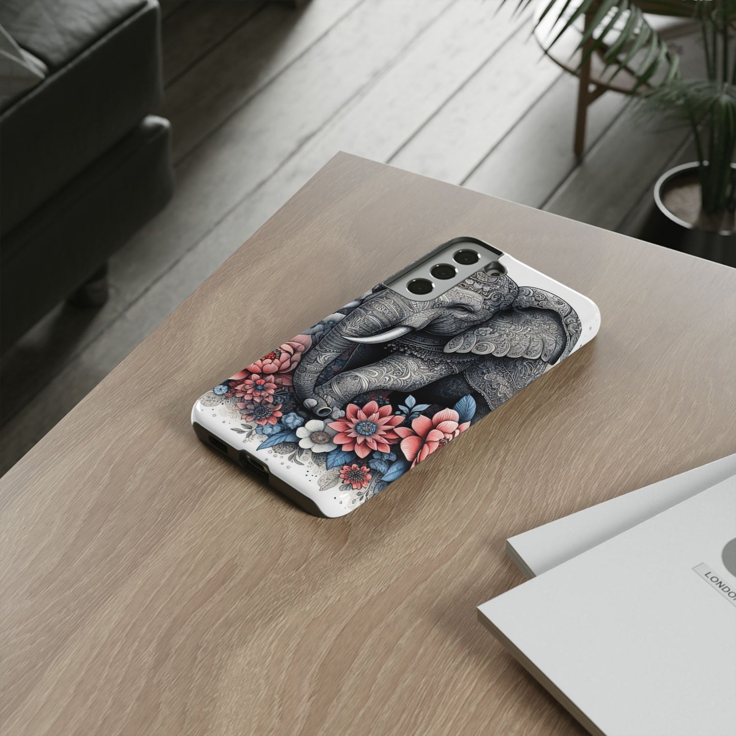 Mandala Elephant Mobile Cover – Elegant Black & White Floral Art