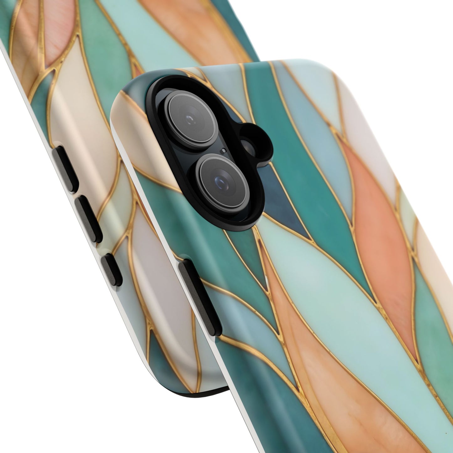 Geometric Leaves: Teal, Peach, and Gold Harmony