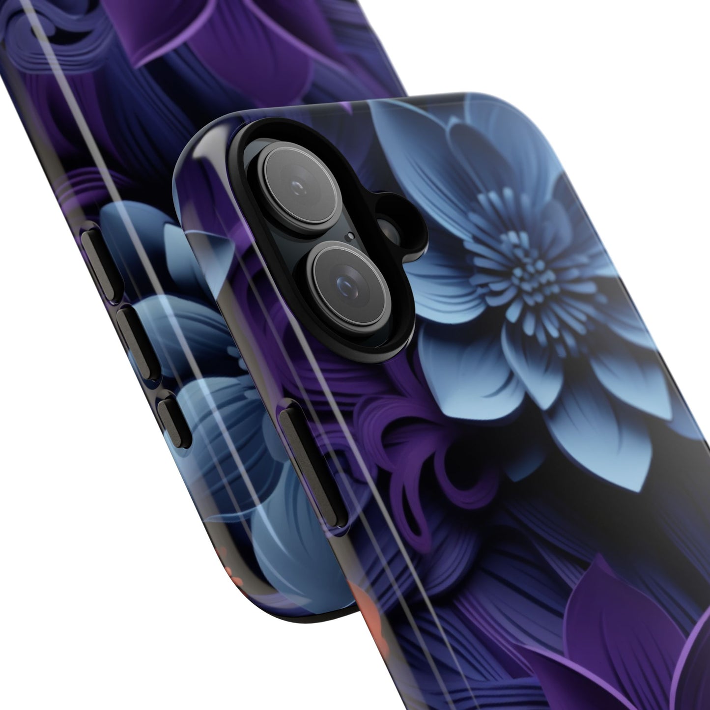 3D Floral Elegance Mobile Case – Midnight Blue & Purple Bloom