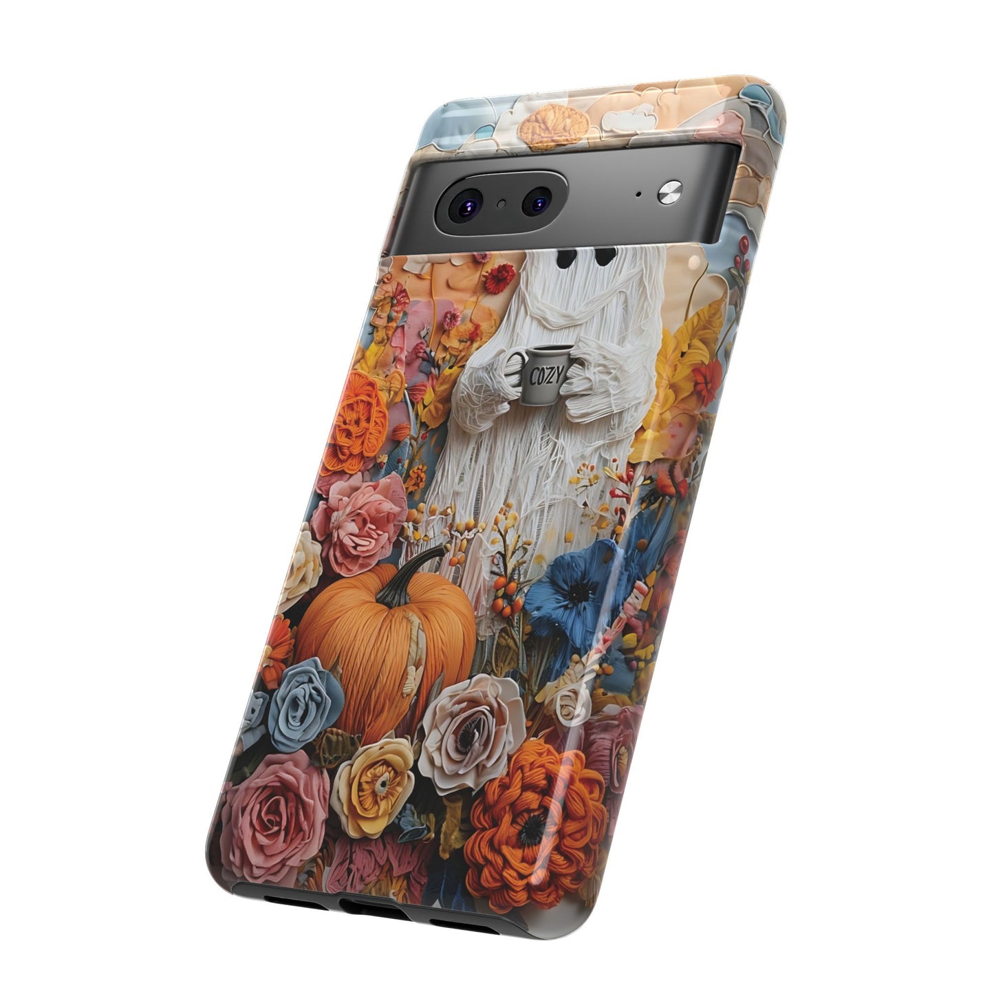Colorful Whimsical Artwork of Ghost in Autumn Scene phone case design.