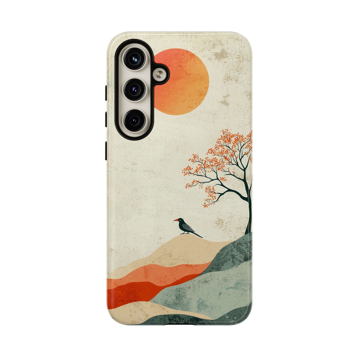 Crimson Solitude: A Minimalist Landscape Phone Case for iPhone, Samsung & Pixel