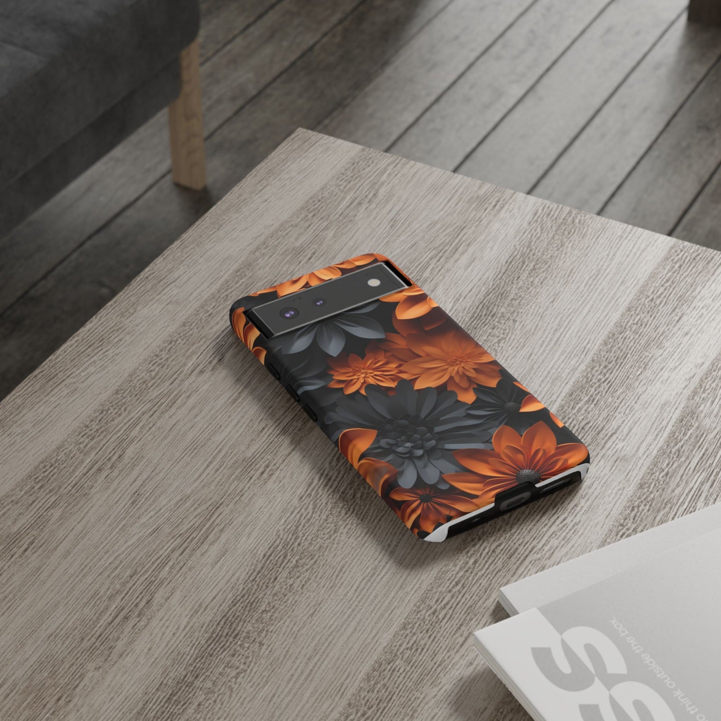 Orange & Black 3D Floral Mobile Case