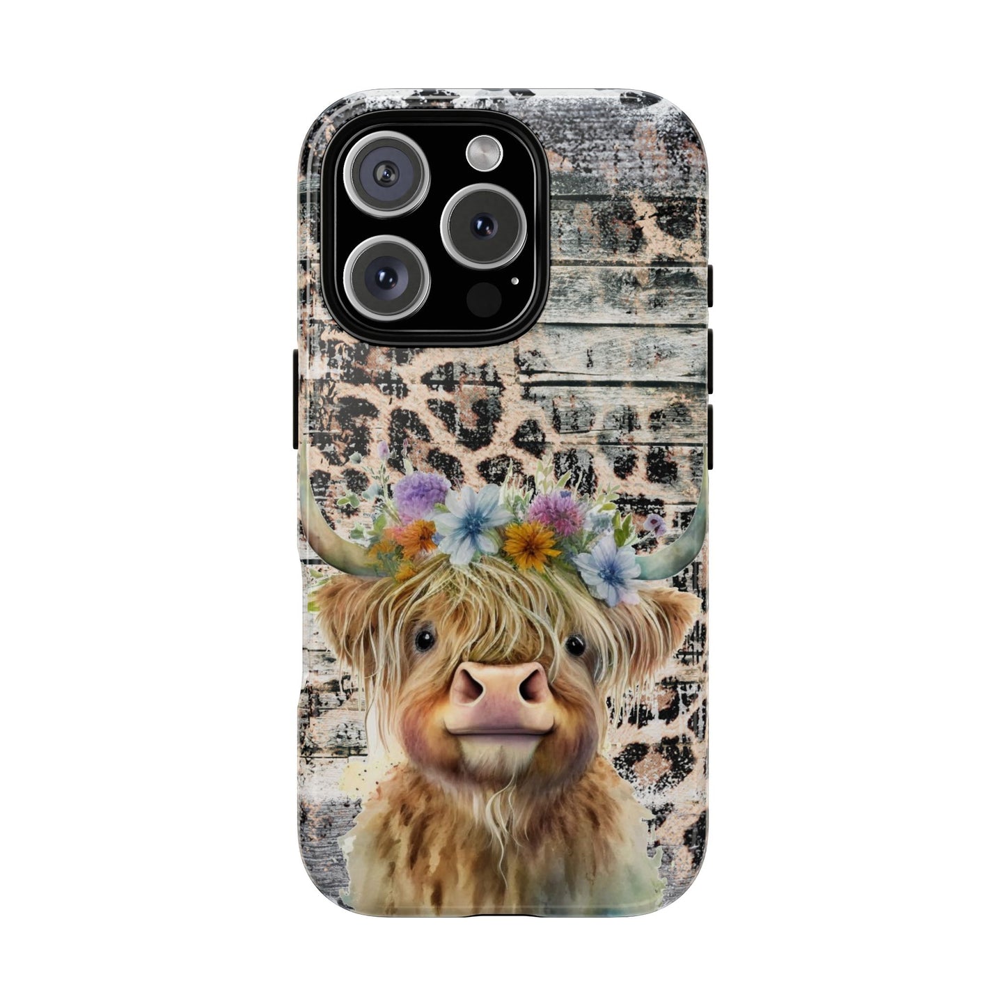 Leopard Print Heifer Phone Case - iPhone, Samsung & Google Pixel Cover - Artistic Cow Phone Case, Animal Lover Gift