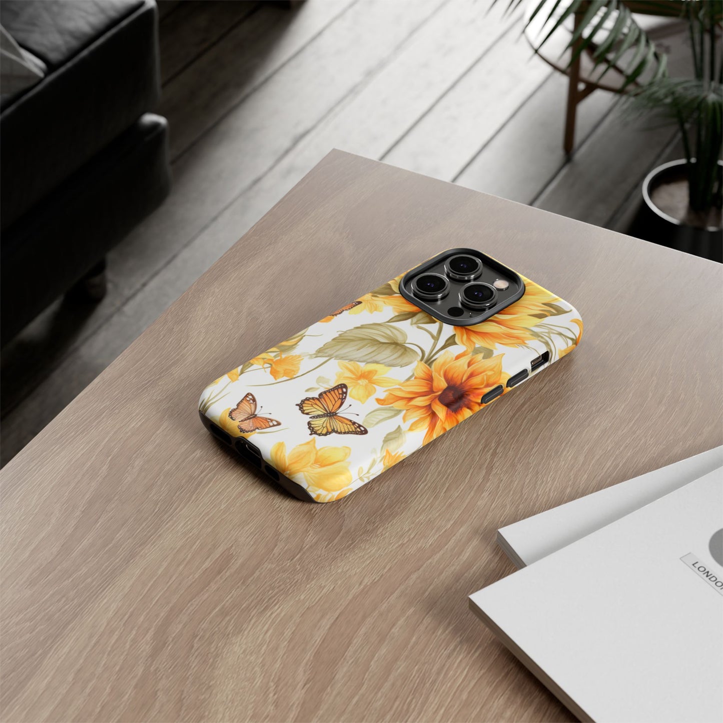 Golden Sunflower & Butterfly Phone Case – Warm & Elegant