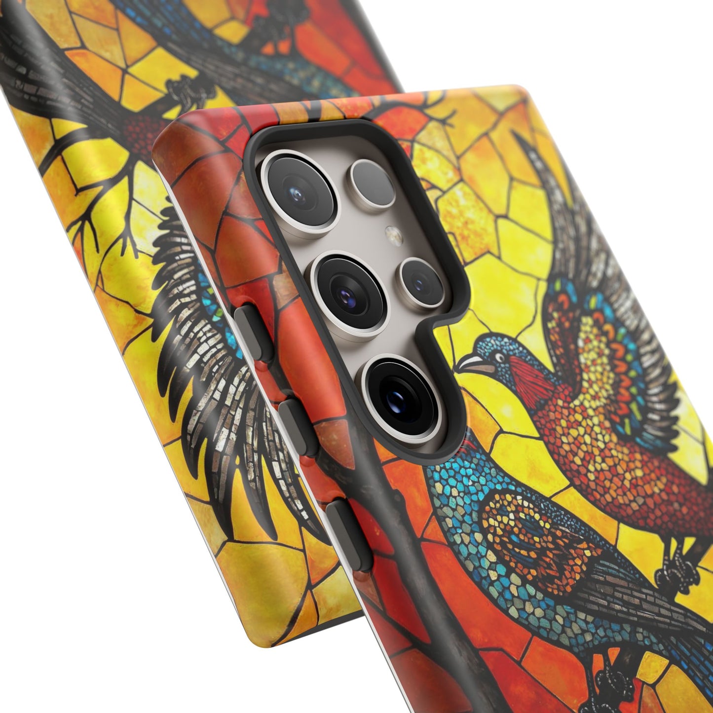 Vibrant Hummingbirds with Stained Glass Charm