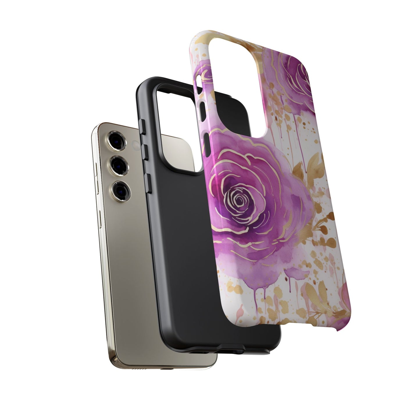 Elegant Purple-Gold Watercolor Rose Mobile Case