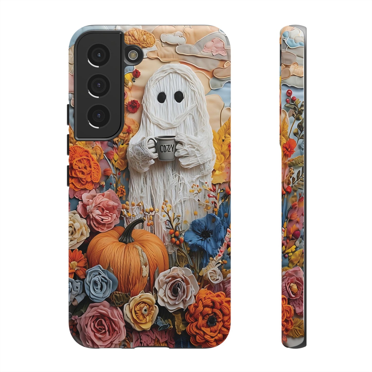Colorful Whimsical Artwork of Ghost in Autumn Scene phone case design.