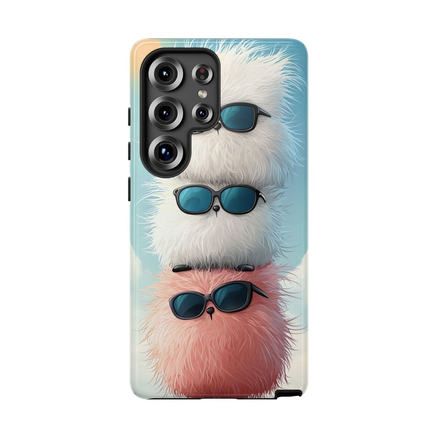Fluffy Stack Anime Phone Case – Cute Kawaii Furry Creatures with Sunglasses, iPhone, Samsung & Google Pixel Case