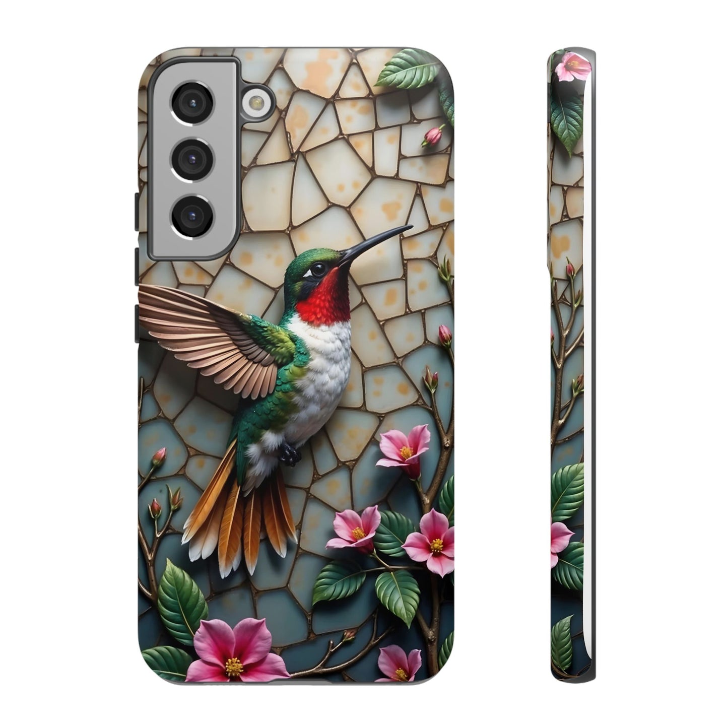 Vivid Hummingbird with Blossoming Branches | Artistic Mosaic Style