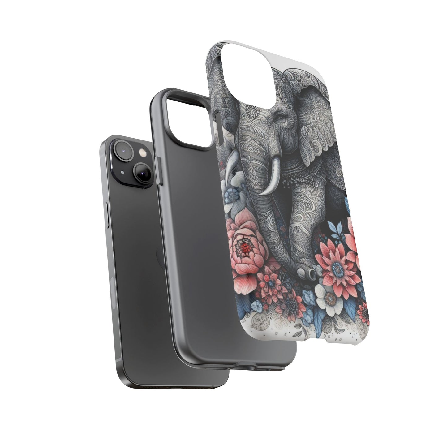 Mandala Elephant Mobile Cover – Elegant Black & White Floral Art