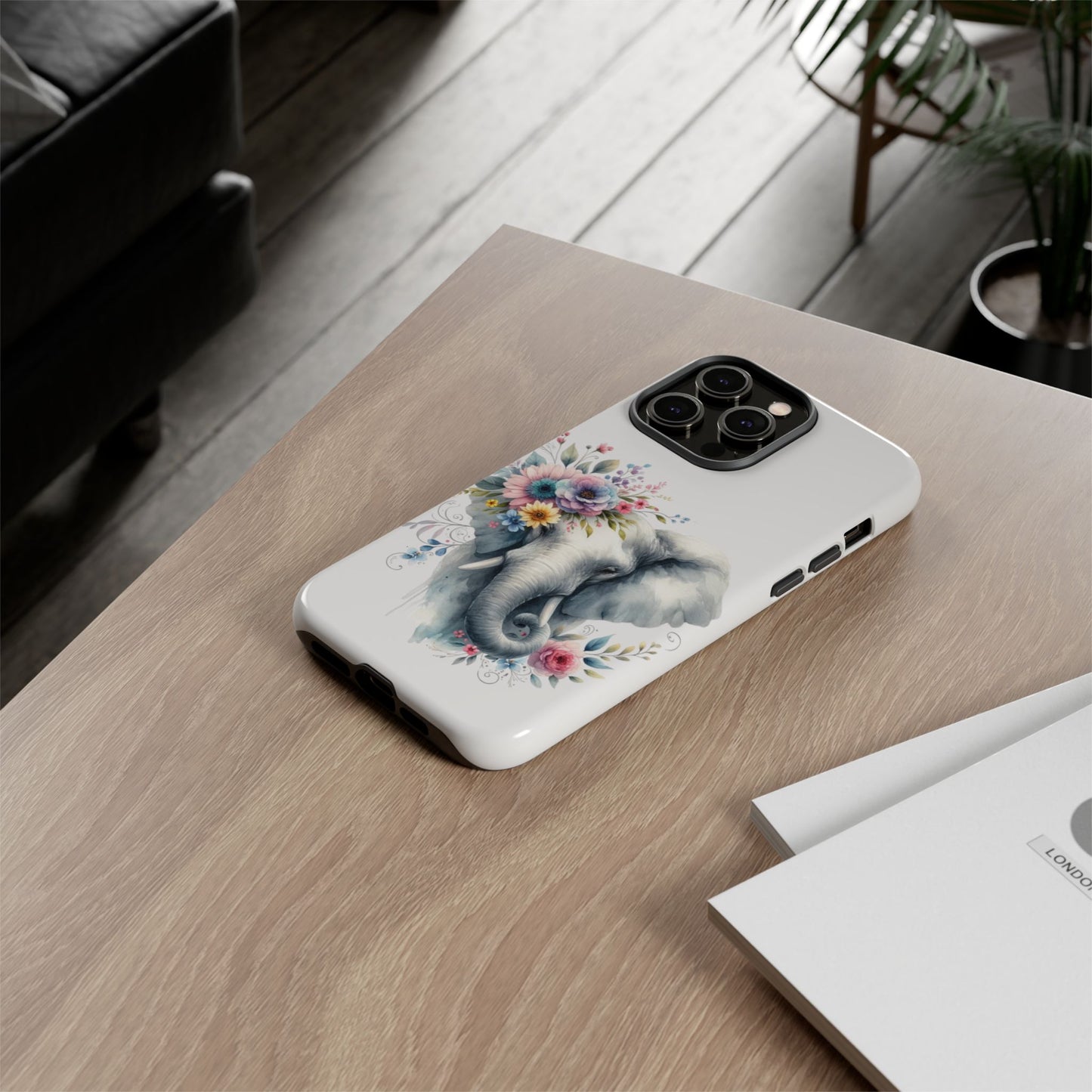 Floral Elephant Mobile Cover – Elegant Watercolor Art