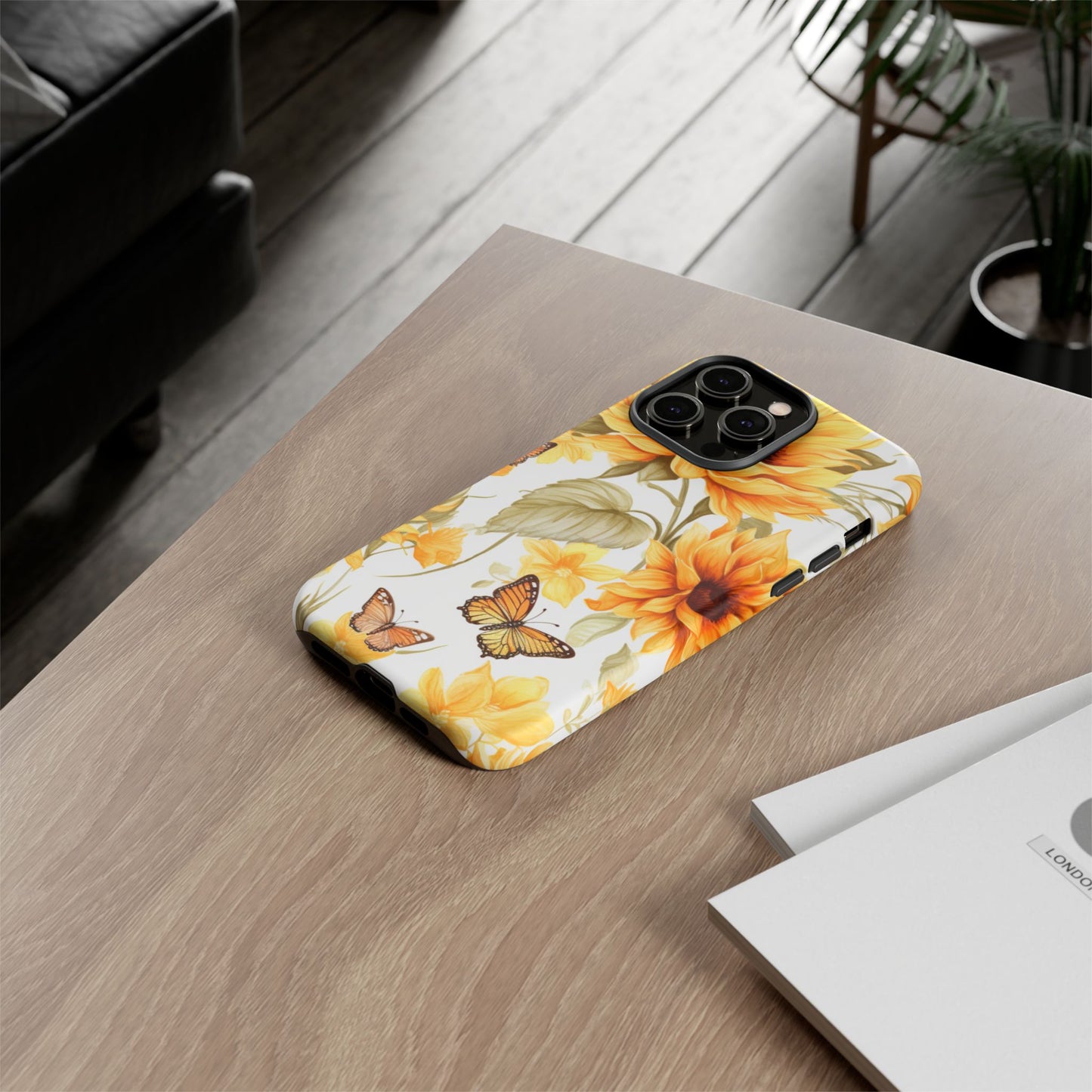 Golden Sunflower & Butterfly Phone Case – Warm & Elegant