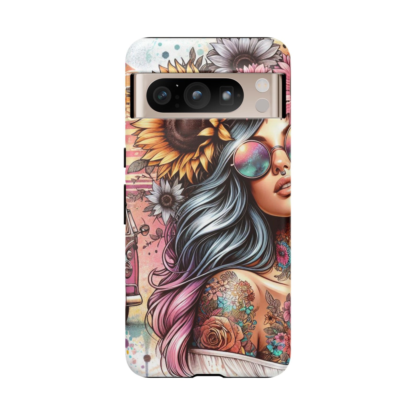 Retro Boho Wanderer – Sunflower Hippie Van Mobile Cover