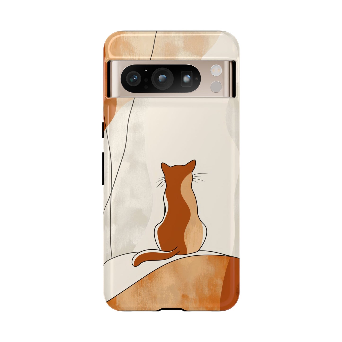 Contemplative Cat: Minimalist Sunset Phone Case for iPhone, Samsung & Pixel