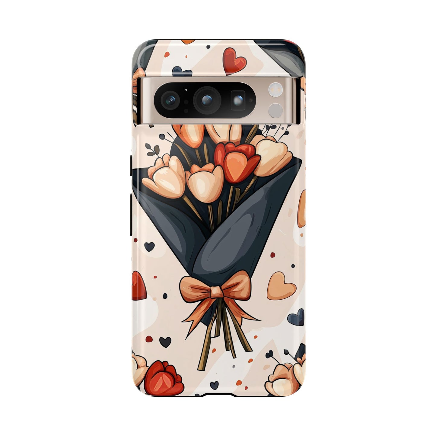 Romantic Bouquet Floral Phone Case for iPhone, Samsung & Pixel | Cute Heart & Flowers Design | Soft Matte Finish