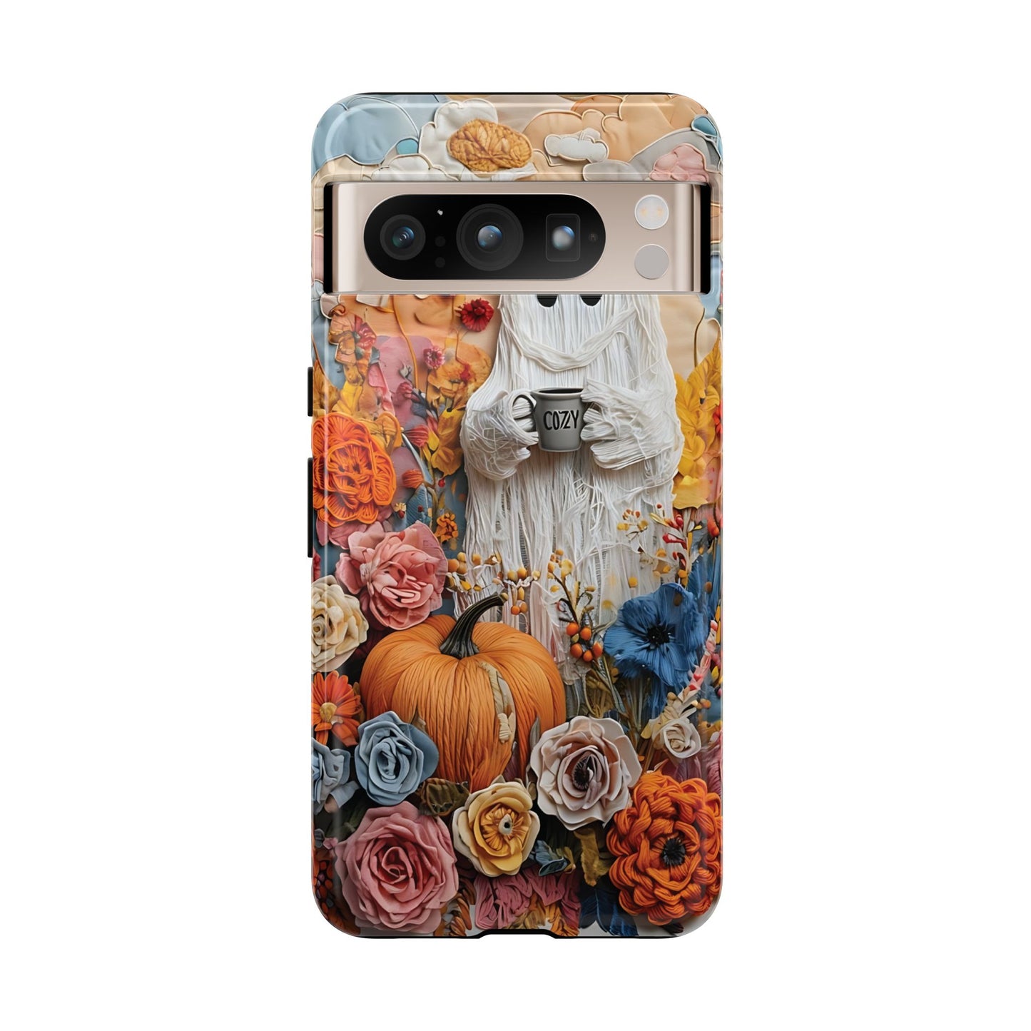 Colorful Whimsical Artwork of Ghost in Autumn Scene phone case design.