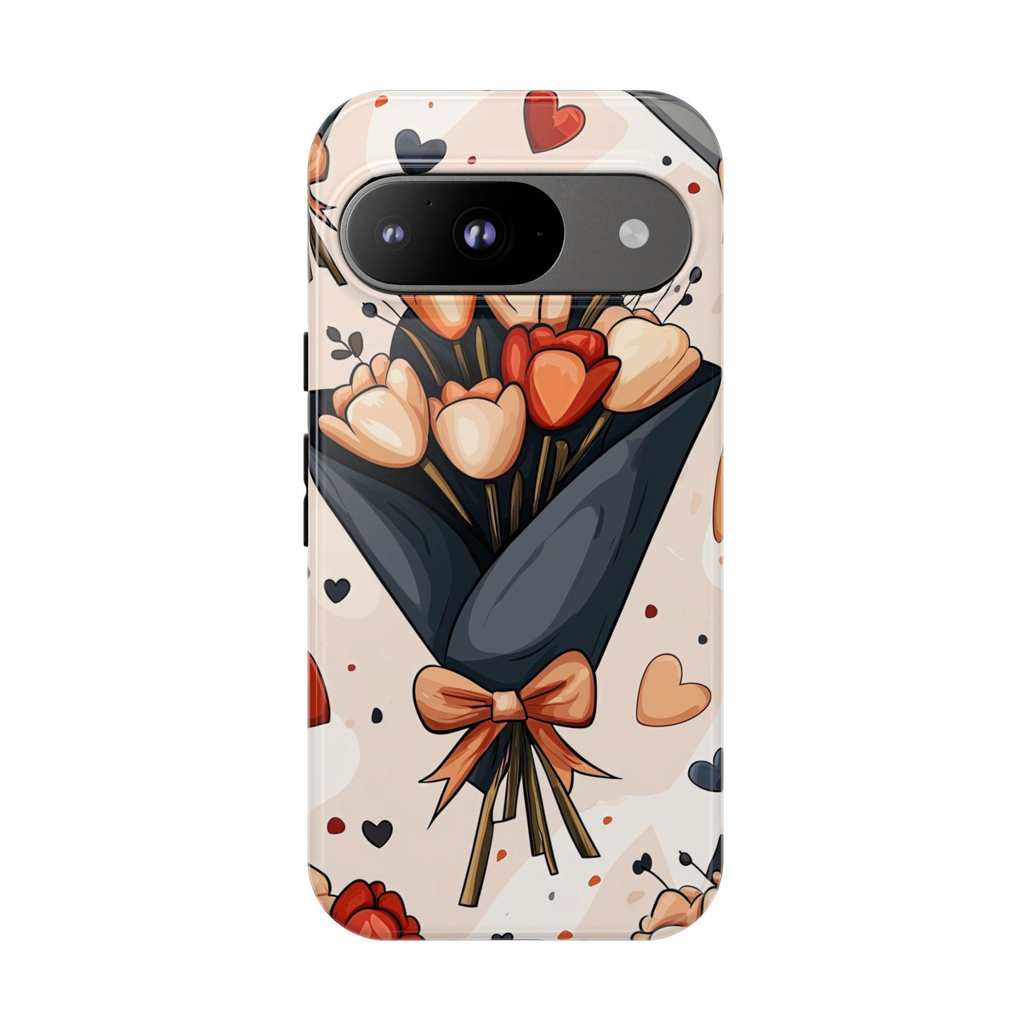 Romantic Bouquet Floral Phone Case for iPhone, Samsung & Pixel | Cute Heart & Flowers Design | Soft Matte Finish
