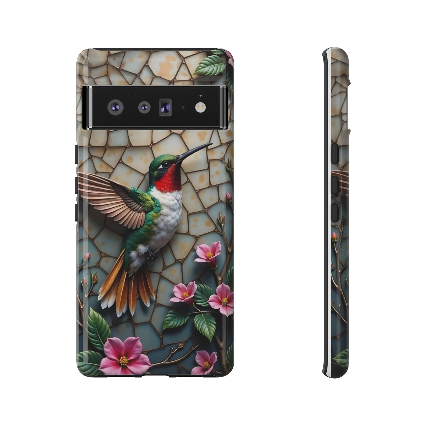 Vivid Hummingbird with Blossoming Branches | Artistic Mosaic Style