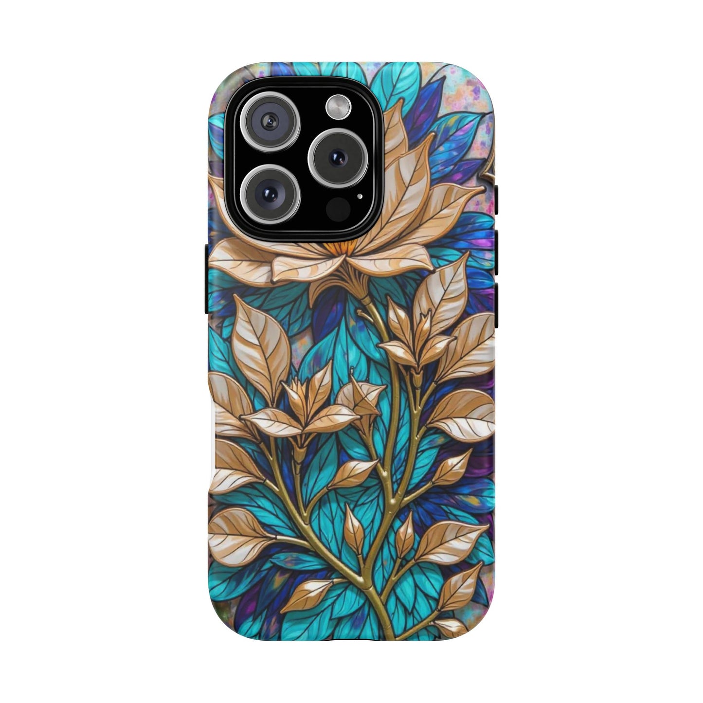 Majestic Golden Blossoms on Mosaic Blue Splendor